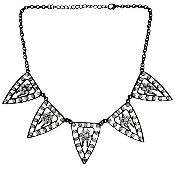 Vintage Style Art Deco Rhinestone Triangle Bronze Tone 20" Collar Necklace - Picture 1 of 5